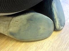Shoe Fetish - Ultra Close-Up of Shopworker's Dirty Shoes