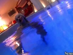 Petite German Teen Seduce to Fuck in Public Swimming Pool