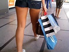 girl in jeans shorts in public