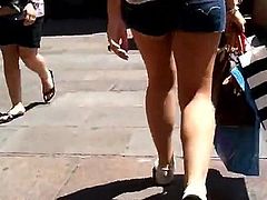 girl in jeans shorts in public