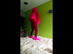 Orgasm in pink and long, fluffy hair sweter