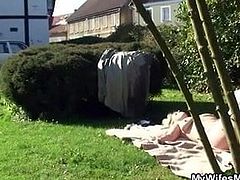 Wife finds her old mom and BF fucking in the garden