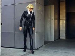 Dana in leather pants and high heels