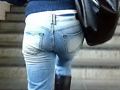 girl in jeans on stairway