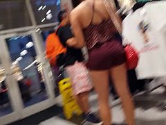 Candid voyeur brazilian teen tight shorts shopping mall