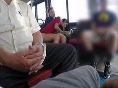 Brunette making a blowjob inside a bus