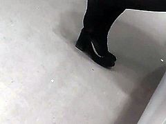 Candid Feet and Legs Shoeplay Dipping in Black Tights