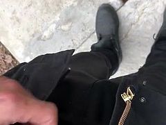 twink pissing outside with cockring on