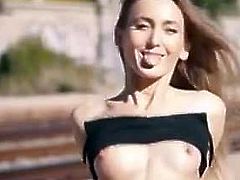 Girl fucks at the railway tracks