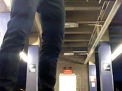 Public wank at subway station