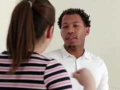 Black masseur fucks deep throat and oiled up pussy of sexy white client Kimber Woods