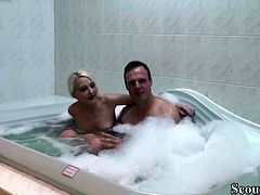 German Bro Caught Petite Step-Sister in Bath and Fuck her