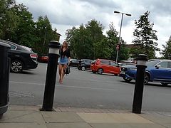 Amazing Bare Thighs Denim Miniskirt Heels Sainburys Tease