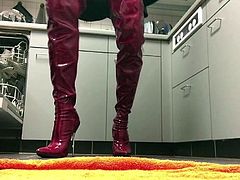 Red Crotch high boots, pee and cum