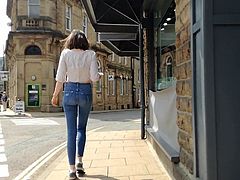 Tight Ripped Jeans Teen Glasses Bare Midriff Street Candid