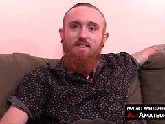 Bearded ginger masturbates with his juicy dick solo