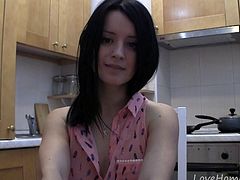 Splendid teen with glasses chatting in the kitchen