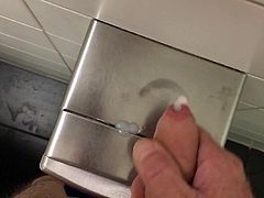 Jerk off and cum in public restroom 2