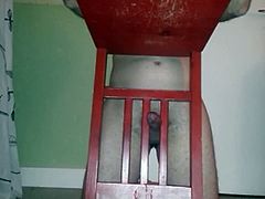 Upside down red chair humping cum