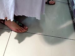 filming her big yummy feets french pedicured toes