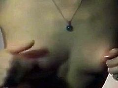 Russian submissive girl beats and pulls on nipples for me