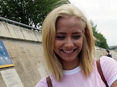 Blonde Veronica Leal gets talked into pleasing a cock outdoors