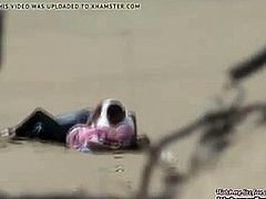 Arab Hijab Girl with Her BF Caught Having Sex on the beach