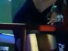 hot babe dancing without panty in public bar