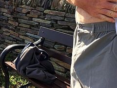 A quick flash in public on a park bench