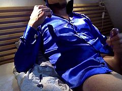 Blue Shiny Satin Shirt Cock (Eat own Cum)