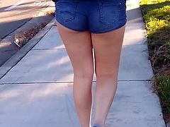 Tight ass teen walking in short shorts