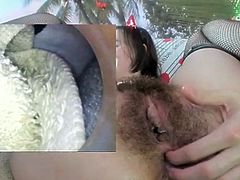 Czech lady has fun with hairy cunt
