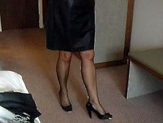 Leather Dress & Seamed Stockings