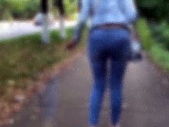 Sexy ass in tight blue jeans