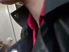 hot slut swallows cum in train