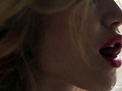 Beautiful blonde amateur hottie wearing red panties teasing in POV video