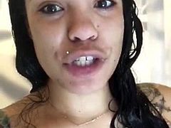 latina porn star Savannah Ginger playing in the shower