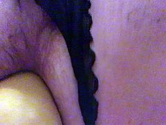 Closeup very big vegetable dildo in black panties