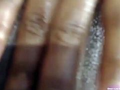 Hot oiled booty ebony plays with big tits and pussy