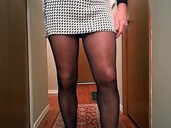 SL4UA Holly In Checkered Mini Black Pantyhose Heels Tease