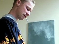 Handsome deviant Jason drips cum after stroking and smoking