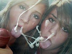 Cumtribute on two slutty faces