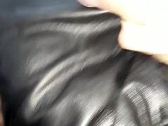 Vacuuming my cock in leather jackets