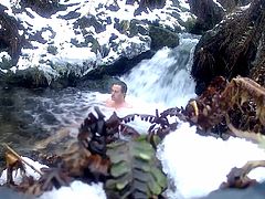 Half hour ice cold dip in Scottish waterfall in winter