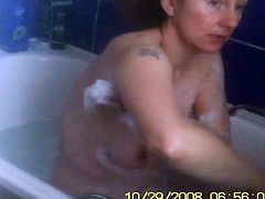 Milf big tits bathtime soap up tits and cunt voyeur spycam