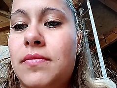 Massive boob camgirl sucks her dude