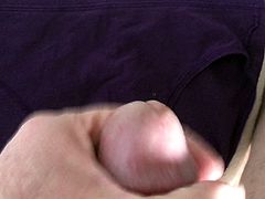 Unloading my cum in my friends wifes purple panties.