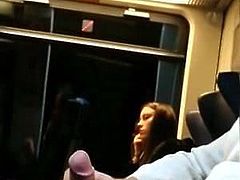 AMAZING cumshot nice girl in train