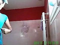 Hidden cam spying on teen sisters in shower