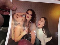 Three dirty teen girls get covered in hot cum